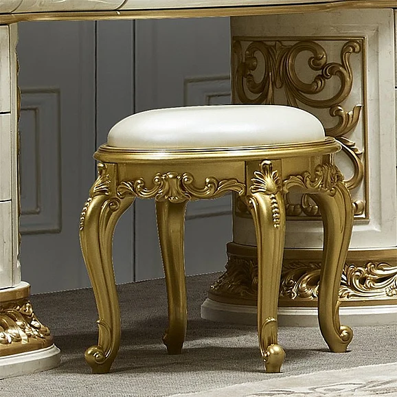 Homey Design HD-903 Stool in Ivory With Gold Highlights HD-ST903