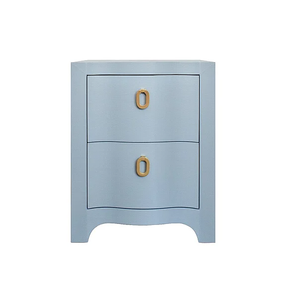 Worlds Away Curved Front Side Table w/ Two Drawers in Light Blue Textured Linen HELENA LB