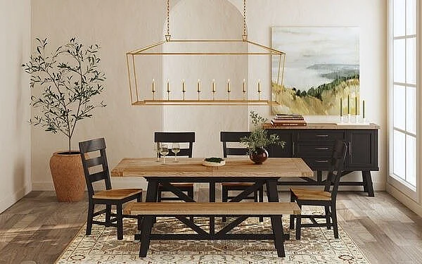 Intercon Furniture Hendricks 6pc Trestle Table Set in Rustic Wheat/Raven
