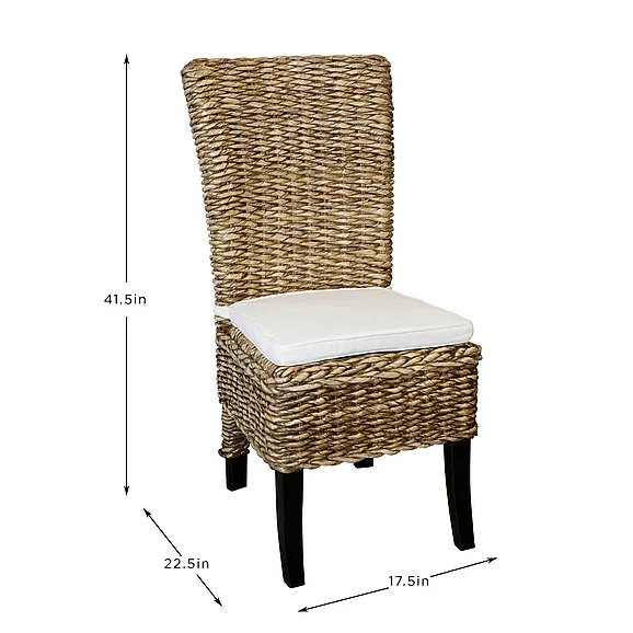 Harp & Finial Reagan Dining Chair | Natural Finish On Woven Banana Leaf And Hardwood Frame With Cushion Set of 2 HFF25184