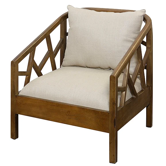 Harp & Finial Willa Side Chair | Walnut Finish On Mango Wood With Linen Upholstery HFF26665