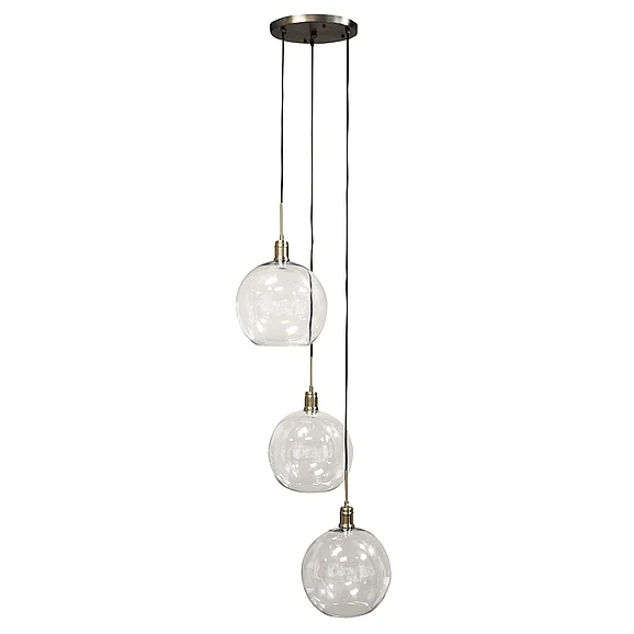 Harp & Finial Luca Nickel Pendant- Triple | Adjustable Level 43 -139 Clear Glass Globes With Nickel Finished Meta HFL95044