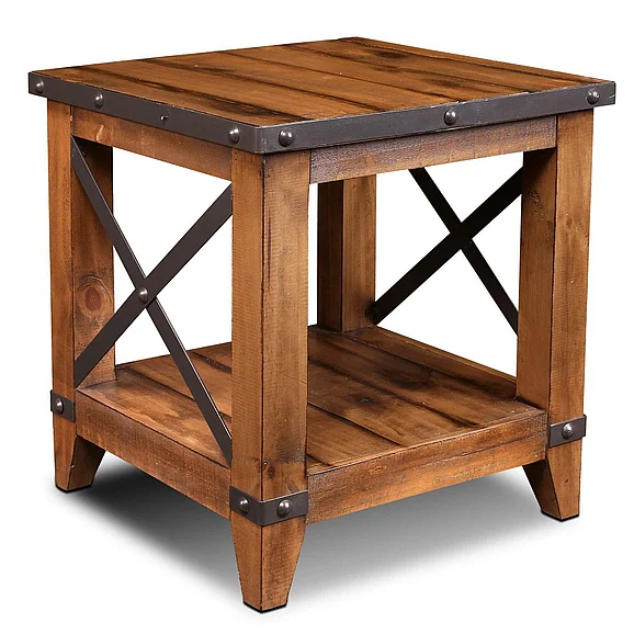 Sunset Trading Rustic City End Table with Shelf in Rustic natural oak HH-1365-100