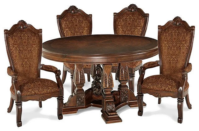 AICO Windsor Court 5-Piece Round Dining Set in Vintage Fruitwood