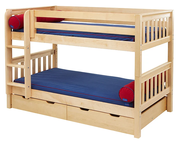 Maxtrix Bare Bone Twin Size Low Bunk (4 x Low) Slat Bed with Straight Ladder in Natural HOT SHOTNS