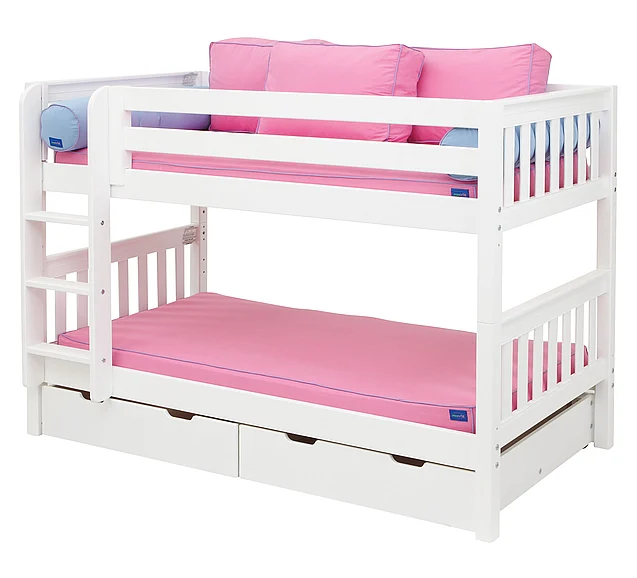 Maxtrix Bare Bone Twin Size Low Bunk (4 x Low) Slat Bed with Straight Ladder in White HOT SHOTWS