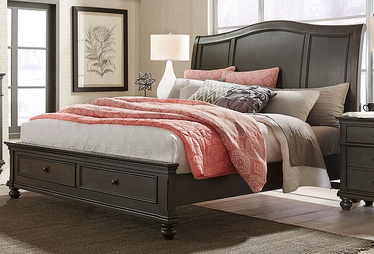 Aspenhome Oxford Queen Sleigh Storage Bed in Peppercorn