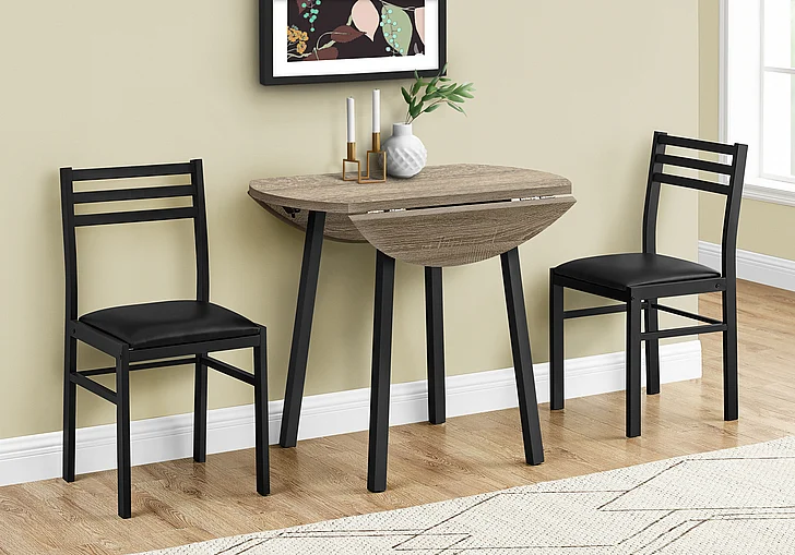 Monarch Specialties Adrian 3Pcs Dining Set Small 35" Drop Leaf Black Metal Brown Laminate I 1003