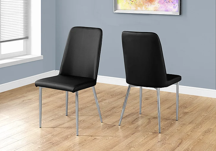 Monarch Specialties Matteo Dining Side Chair (Set of 2) Upholstered Black Leather Look Chrome Metal I 1034