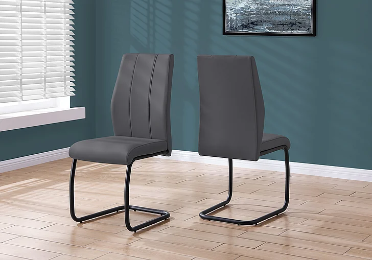 Monarch Specialties Luca Dining Side Chair (Set of 2) Upholstered 39"H Grey Leather Look Black Metal I 1124