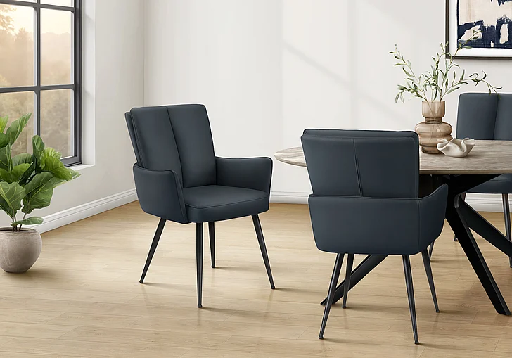 Monarch Specialties Callum Dining Chair 36"H (Set of 2) Upholstered Side Blue Leather Look Black Metal I 1148