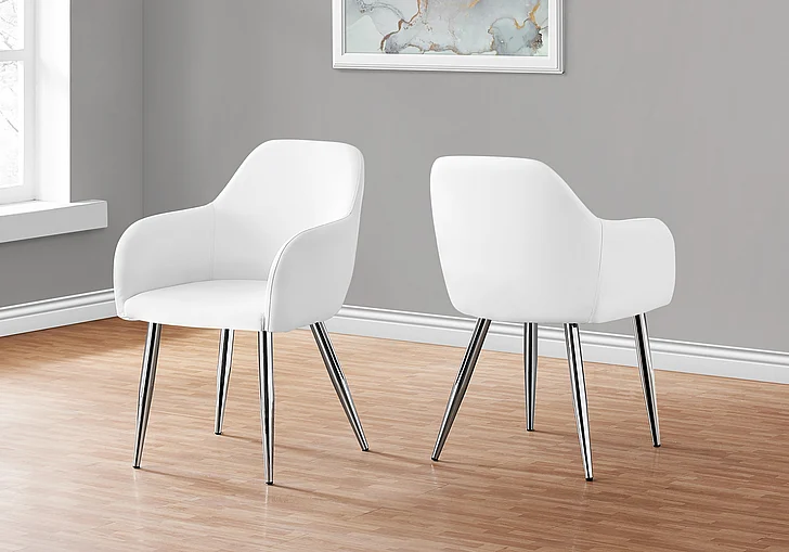 Monarch Specialties Hugo Dining Side Chair (Set of 2) Upholstered White Leather Look Chrome Metal I 1190