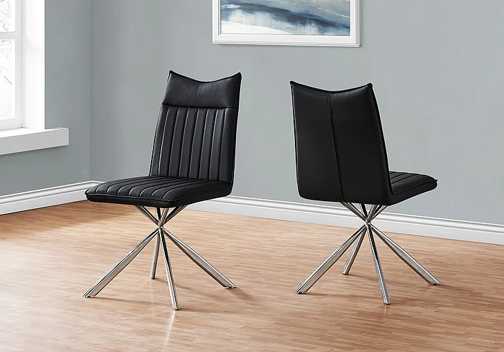 Monarch Specialties Nico Dining Side Chair (Set of 2) Upholstered Black Leather Look Chrome Metal I 1213