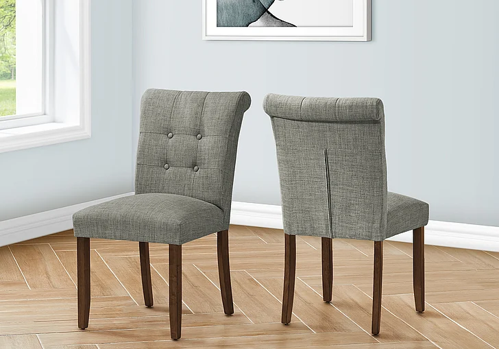 Monarch Specialties Arlo Dining Chair 38"H (Set of 2) Upholstered Side Grey Fabric Walnut Wood Legs I 1218