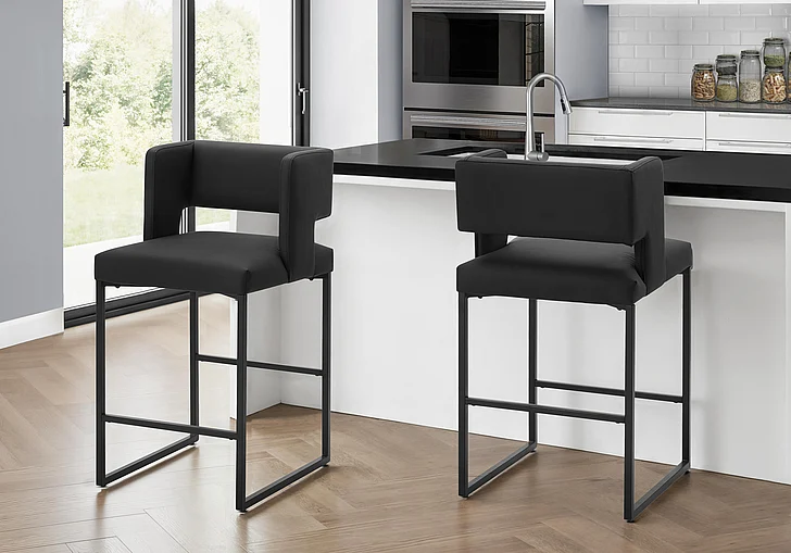 Monarch Specialties Desmond Barstool (Set of 2) Black Leather Look Black Metal I 1248