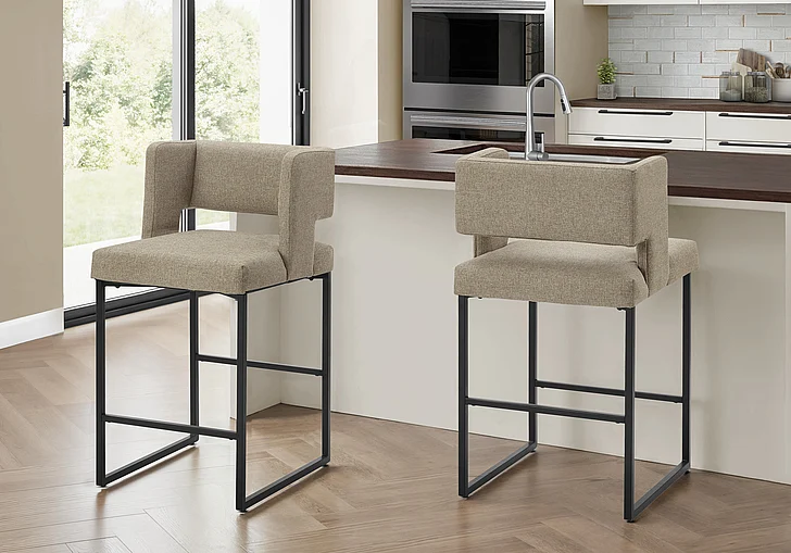 Monarch Specialties Desmond Barstool (Set of 2) Brown Fabric Black Metal I 1250