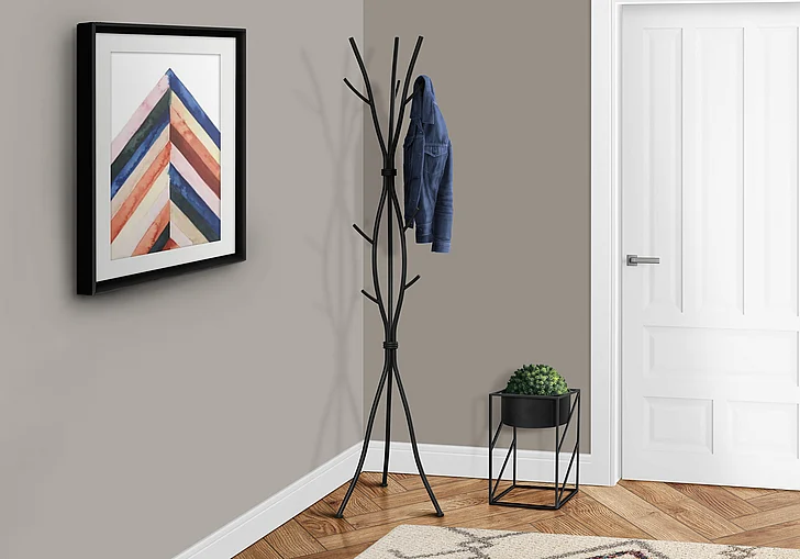 Monarch Specialties Ezra Coat Rack Hall Tree 11 Hooks 74"H Black Metal I 2062