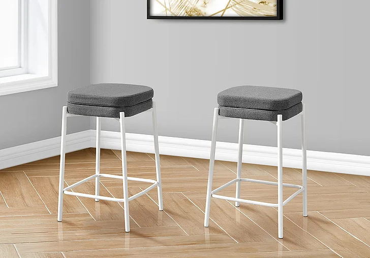 Monarch Specialties Preston Counter Height (Set of 2) Grey Fabric White Metal I 2227
