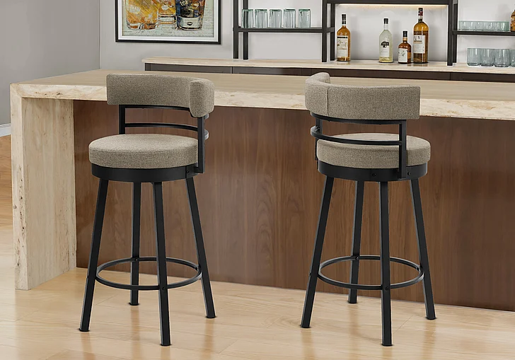 Monarch Specialties Cole Barstool 39"H Swivel (Set of 2) Beige Fabric Black Metal I 2304