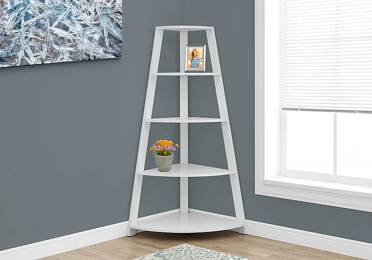 Monarch Specialties Skyler Bookshelf Corner 4 Tier 60"H White Laminate I 2425