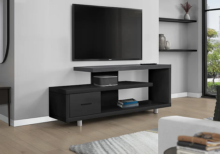 Monarch Specialties Riley TV Stand 60" Storage Cabinet Black and Grey Laminate I 2575