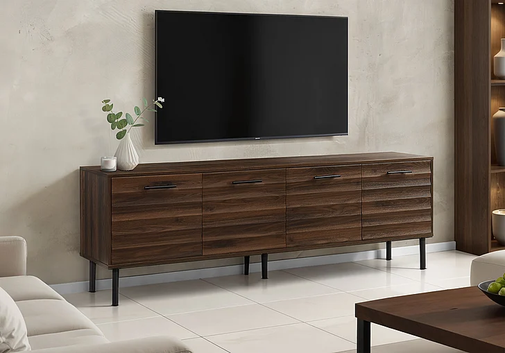 Monarch Specialties TV Stand 72" Storage Cabinet Brown Laminate Black Metal I 2727
