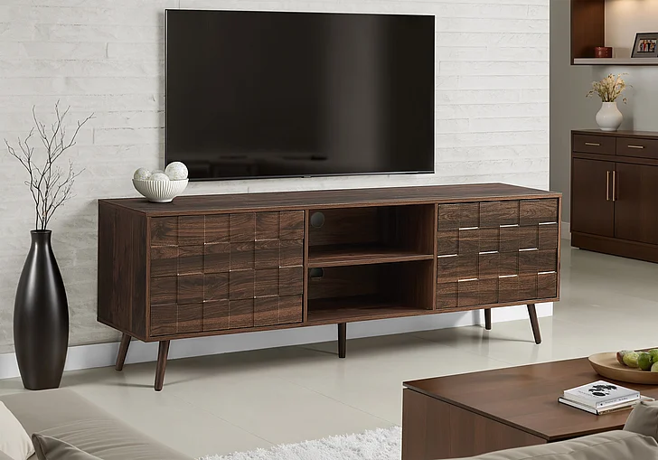 Monarch Specialties TV Stand 72" Storage Cabinet Walnut Laminate I 2787