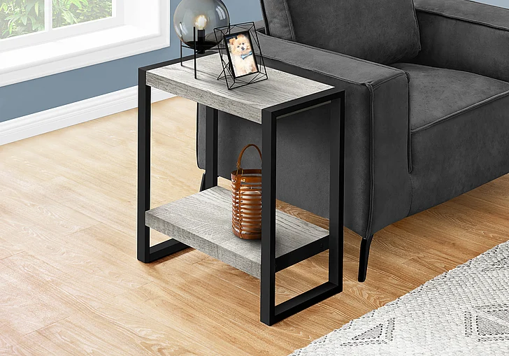 Monarch Specialties Erica Accent Table 24"H Grey Laminate Black Metal I 2857