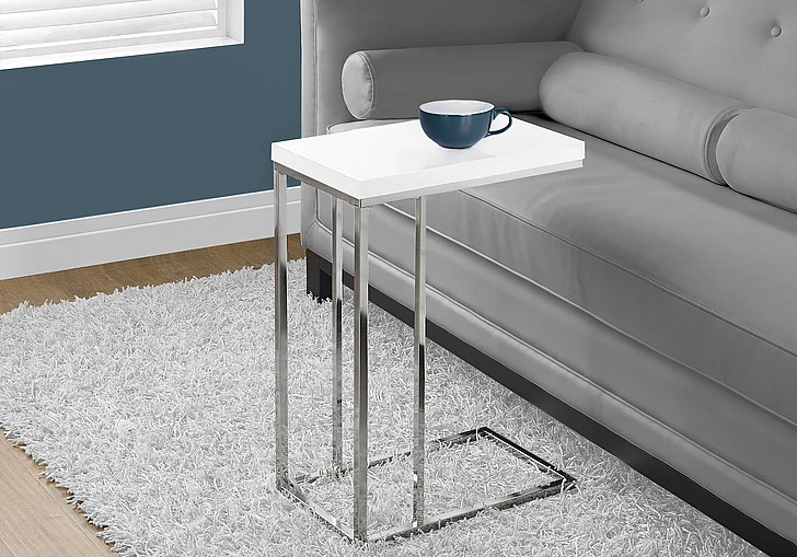 Monarch Specialties Ambrose Accent Table C-Shaped Glossy White Laminate Chrome Metal I 3008