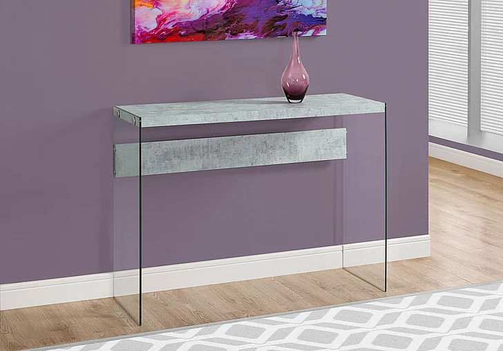 Monarch Specialties Camille Accent Table Grey Laminate Clear Tempered Glass I 3232