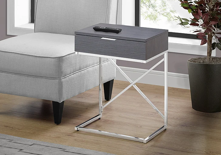 Monarch Specialties Amara Accent Table Drawer Grey Laminate Chrome Metal I 3474