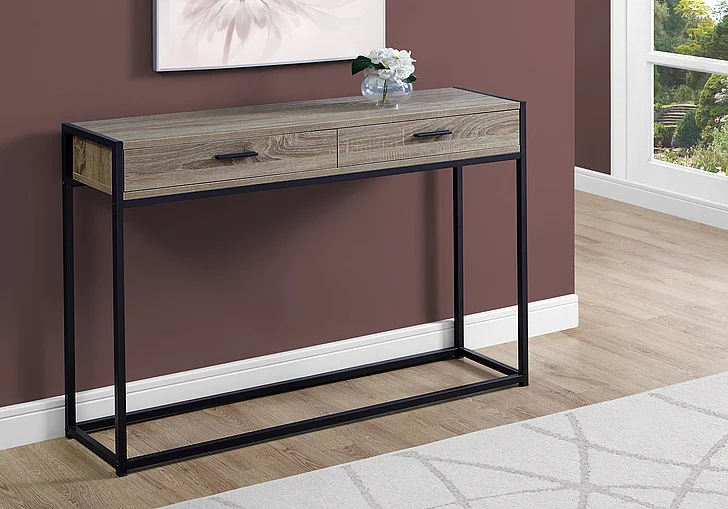 Monarch Specialties Helena Accent Table Storage Drawer Brown Laminate Black Metal I 3511