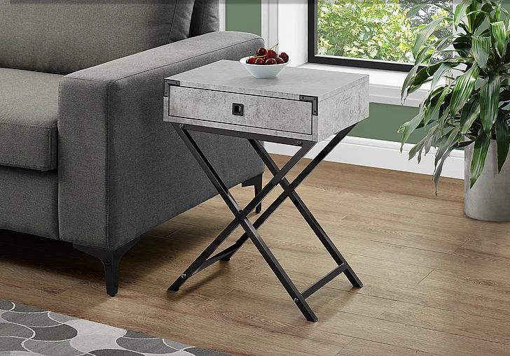 Monarch Specialties Katerina Accent Table Drawer Grey Laminate Black Metal I 3552
