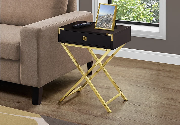 Monarch Specialties Katerina Accent Table Drawer Brown Laminate Gold Metal I 3556