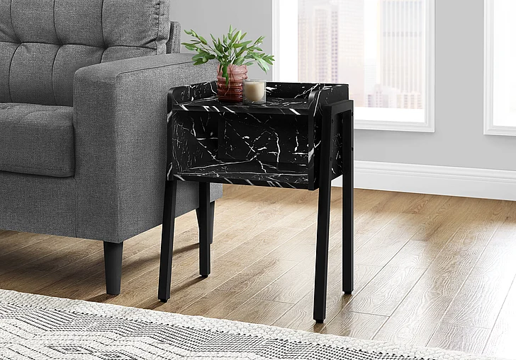 Monarch Specialties Madeleine Accent Table Black Marble Look Laminate Black Metal I 3590