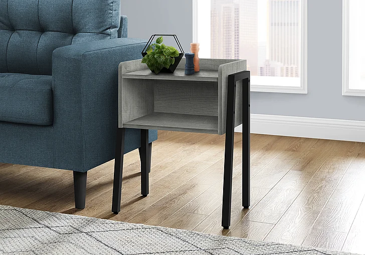 Monarch Specialties Madeleine Accent Table Grey Laminate Black Metal I 3591