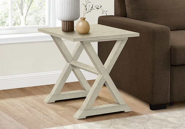 Monarch Specialties Rue Accent Table Square Antique White Veneer I 3989