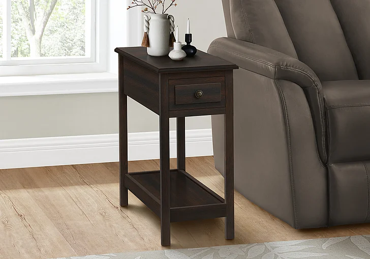 Monarch Specialties Accent Table 2 Tier Narrow Storage Drawer Brown Veneer I 3990