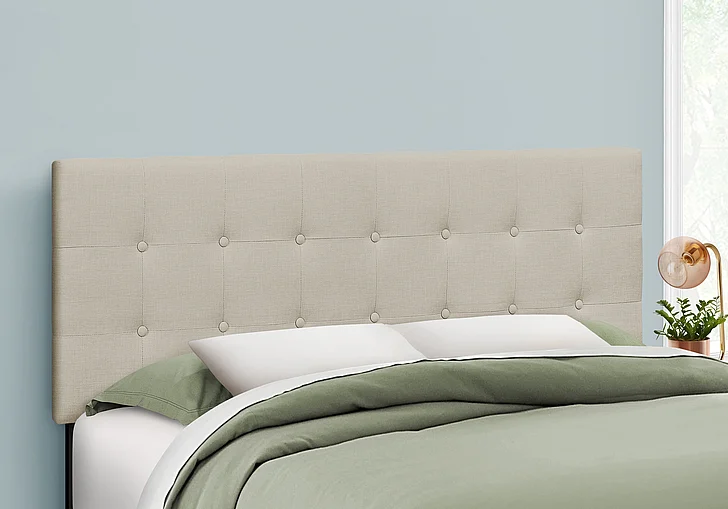 Monarch Specialties Selena Bed Headboard Only Queen Upholstered Beige Linen Look I 6004Q