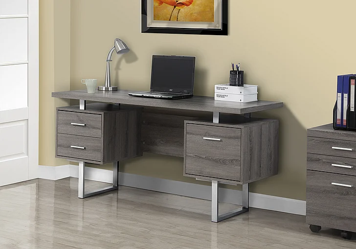 Monarch Specialties Mirabel Computer Desk Left Right Set-up 60"L Brown Laminate Grey Metal I 7082