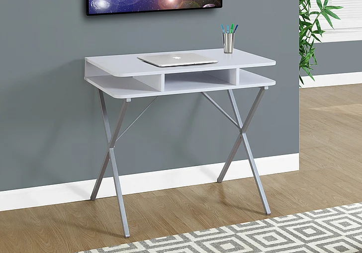 Monarch Specialties Computer Desk 31"L White Laminate Grey Metal I 7100