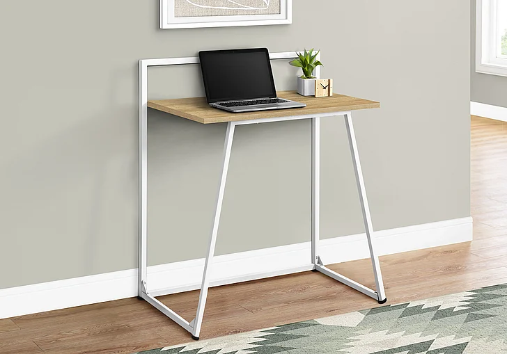 Monarch Specialties Eva Computer Desk 30"L Natural Laminate White Metal I 7119
