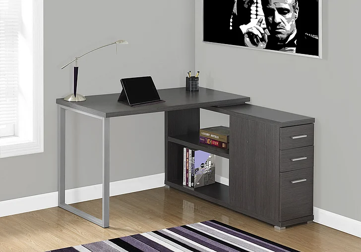 Monarch Specialties Odette Computer Desk Corner Left Right Set-up L Shape Grey Laminate Metal I 7135
