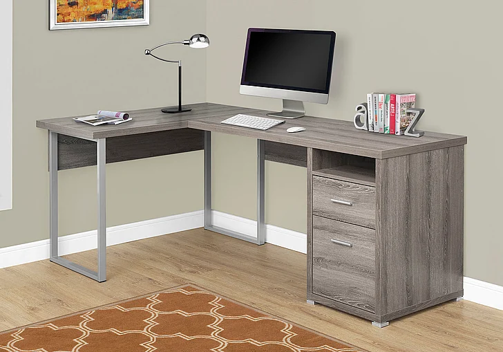 Monarch Specialties Honora Computer Desk Corner Brown Laminate Grey Metal I 7255