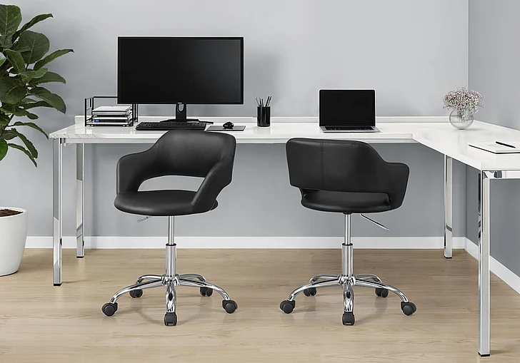 Monarch Specialties Office Chair Black Leather Look Chrome Metal I 7298