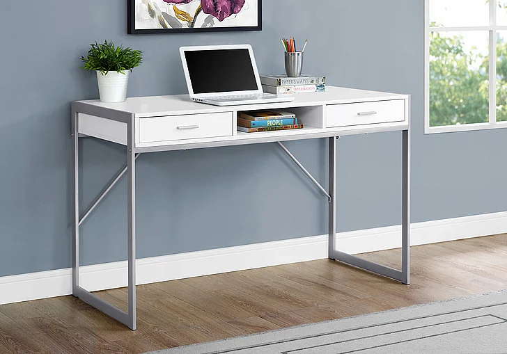 Monarch Specialties Nerina Computer Desk 48"L White Laminate Grey Metal I 7364