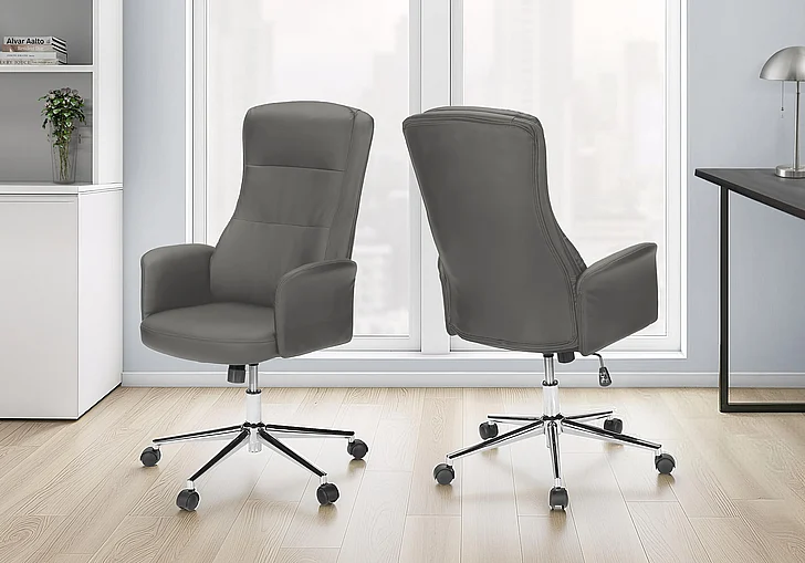 Monarch Specialties Cade Office Chair Swivel Grey Leather Look Chrome Metal I 7375