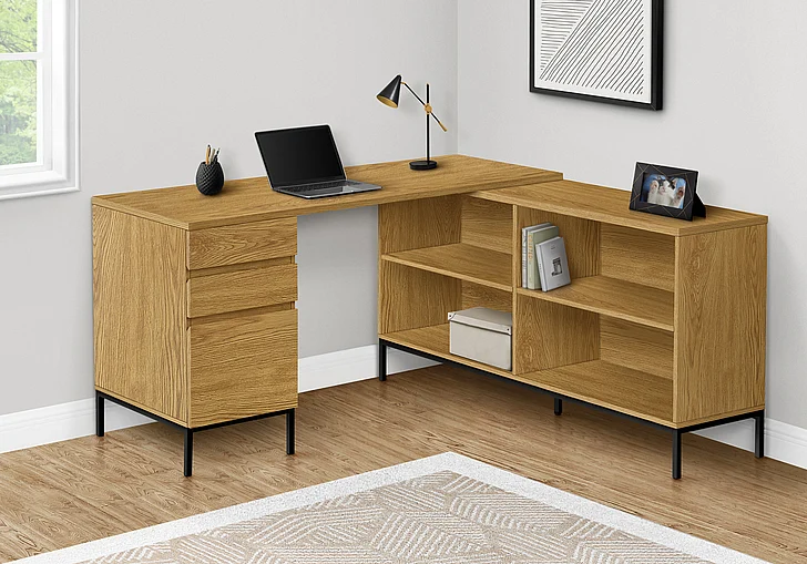 Monarch Specialties Constance Computer Desk Corner 60"L L Shape Brown Laminate Black Metal I 7491