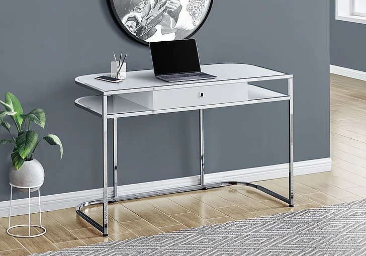 Monarch Specialties Computer Desk 48"L White Laminate Chrome Metal I 7520