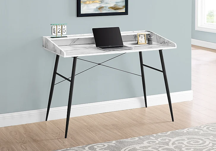 Monarch Specialties Briony Computer Desk 48"L White Marble Look Laminate Black Metal I 7539